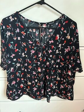 Madewell black floral loose short sleeve blouse